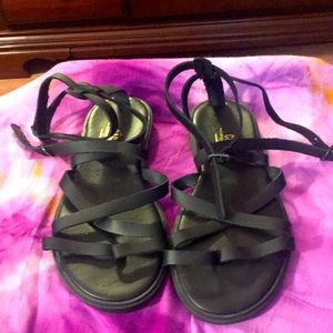 Genuine black leather gladiator sandals made by C&C leather shop